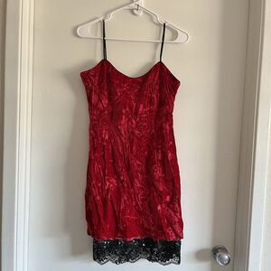 Y2K Roberta Whimsigoth Slip Dress S Velvet Red Sequin Lace Fringe Babydoll
